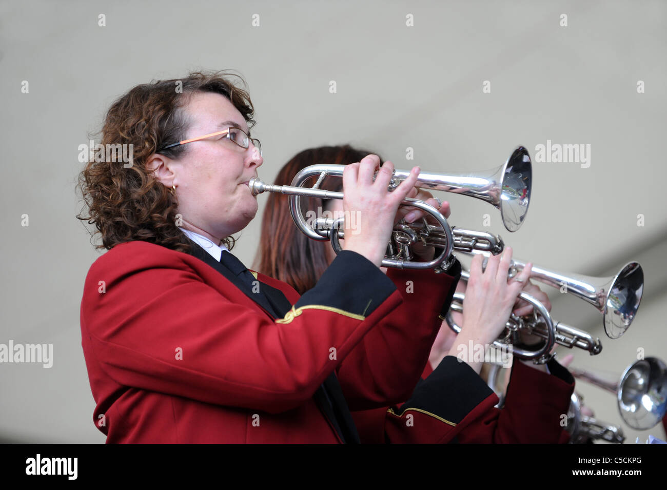 Die Ironbridge Gorge Brass Band Festival 2011 Cornet-Spieler aus Porthywaen Silber Band Stockfoto