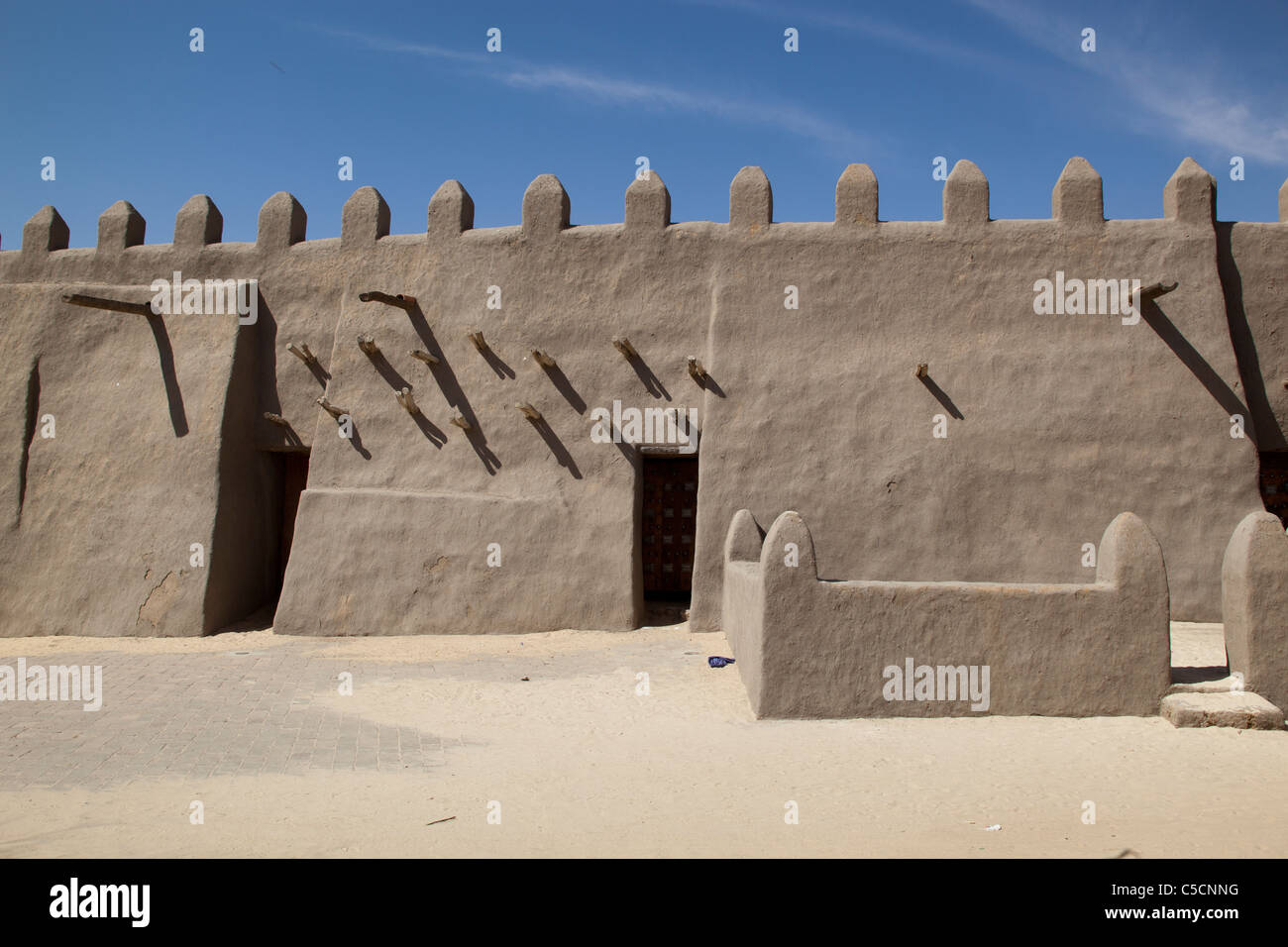 Seitenwand der Moschee in Timbuktu Stockfoto