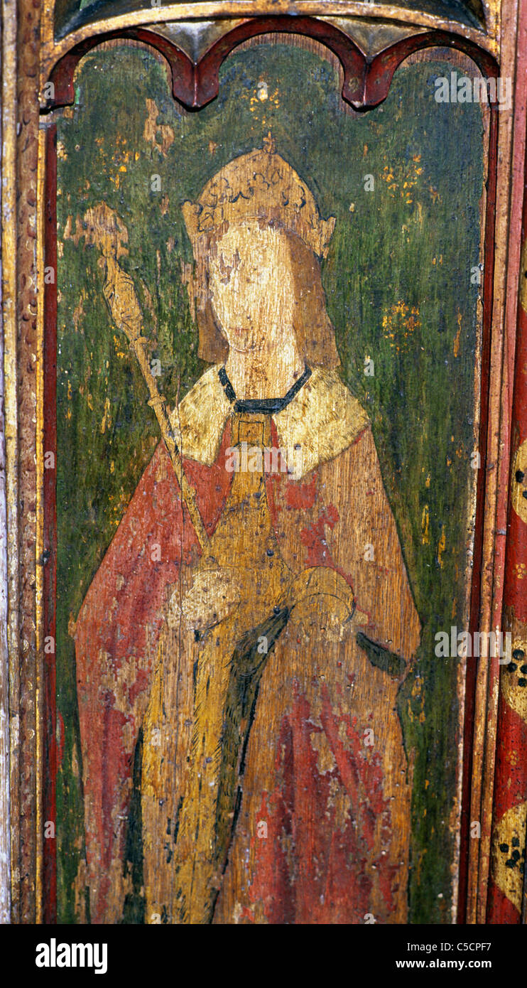 Gateley, Norfolk, Lettner, Detail der Heiligen Jungfrau 15. Jahrhundert englische Malerei Malerei Bildschirme Kirchenraum Stockfoto