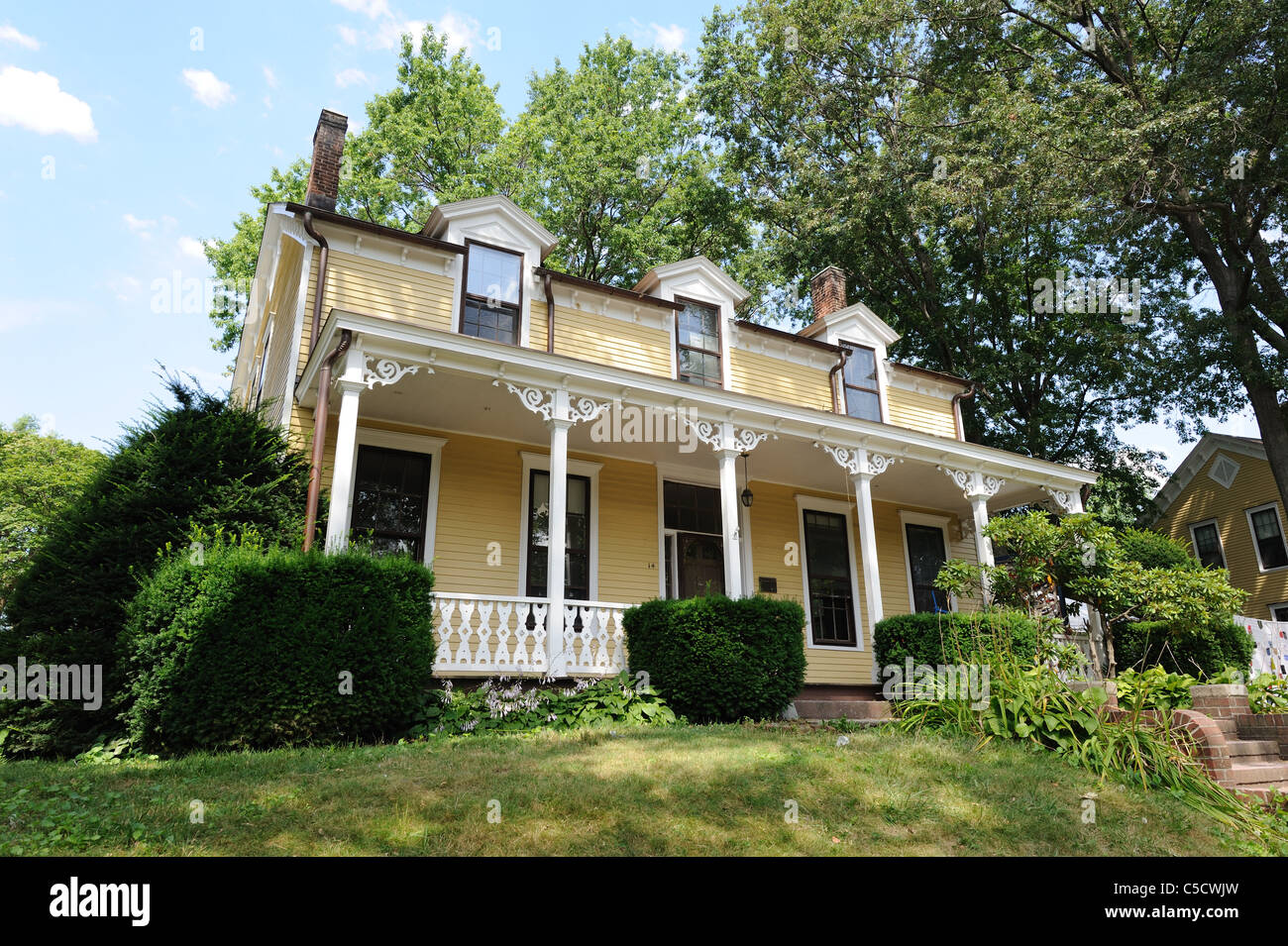 Ein Haus aus dem 19. Jahrhundert in Nolan Park auf Governors Island im New Yorker Hafen untergebracht einmal die Familie eines Offiziers der US-Armee. Stockfoto