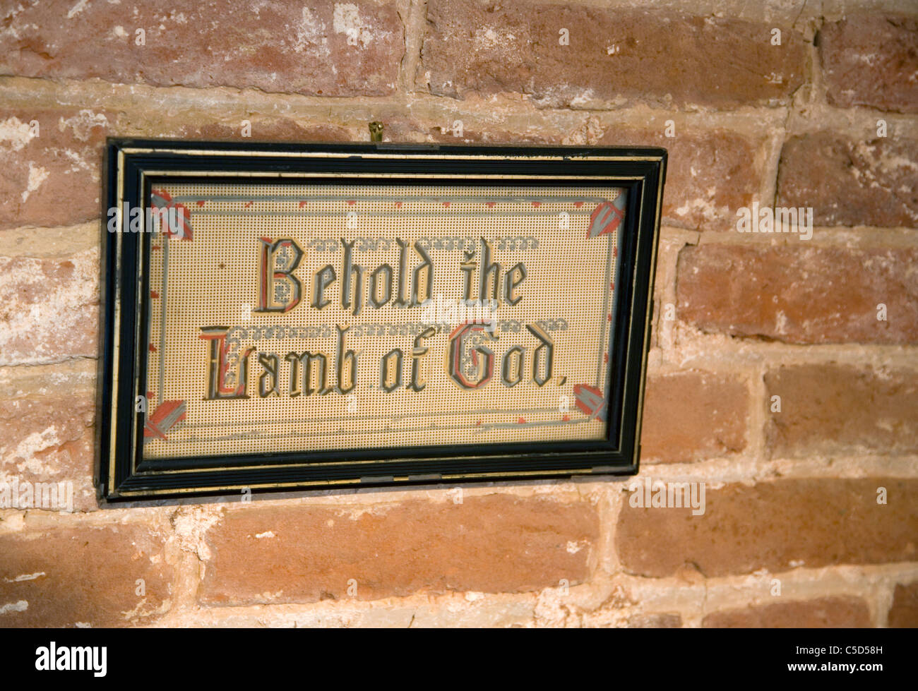 "Siehe, das Lamm Gottes" Sampler im Armenhaus in Rochester Stockfoto