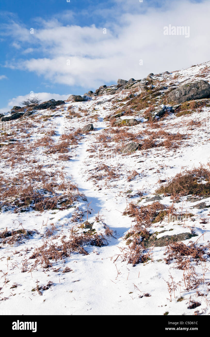 Dartmoor bedeckt im Schnee nahe Saddle Tor, Devon, England, Vereinigtes Königreich Stockfoto