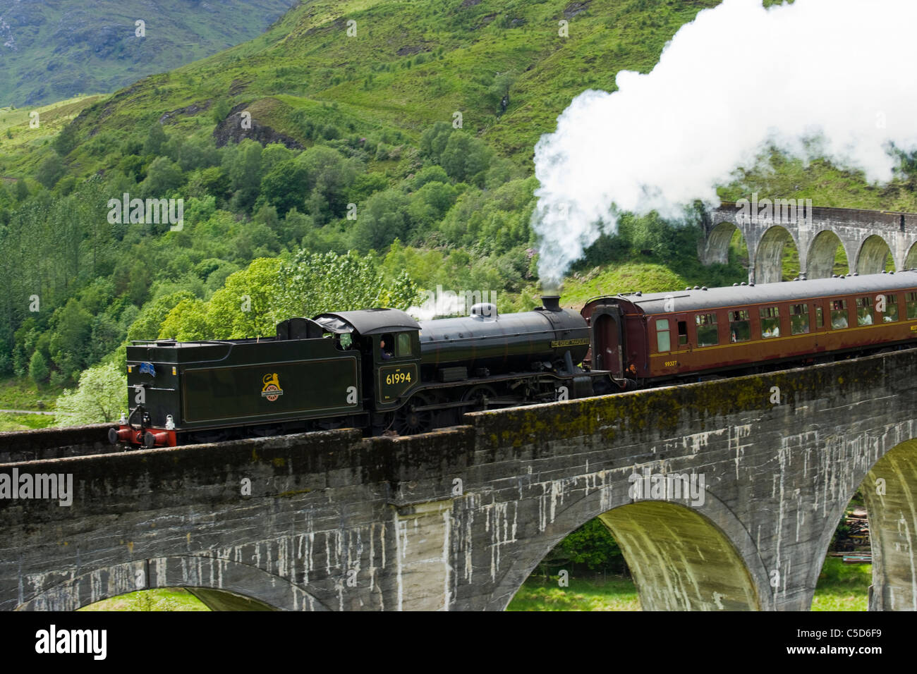 Dampfzug auf Glenfinnan-Viadukt, Highland, Schottland, UK Stockfoto