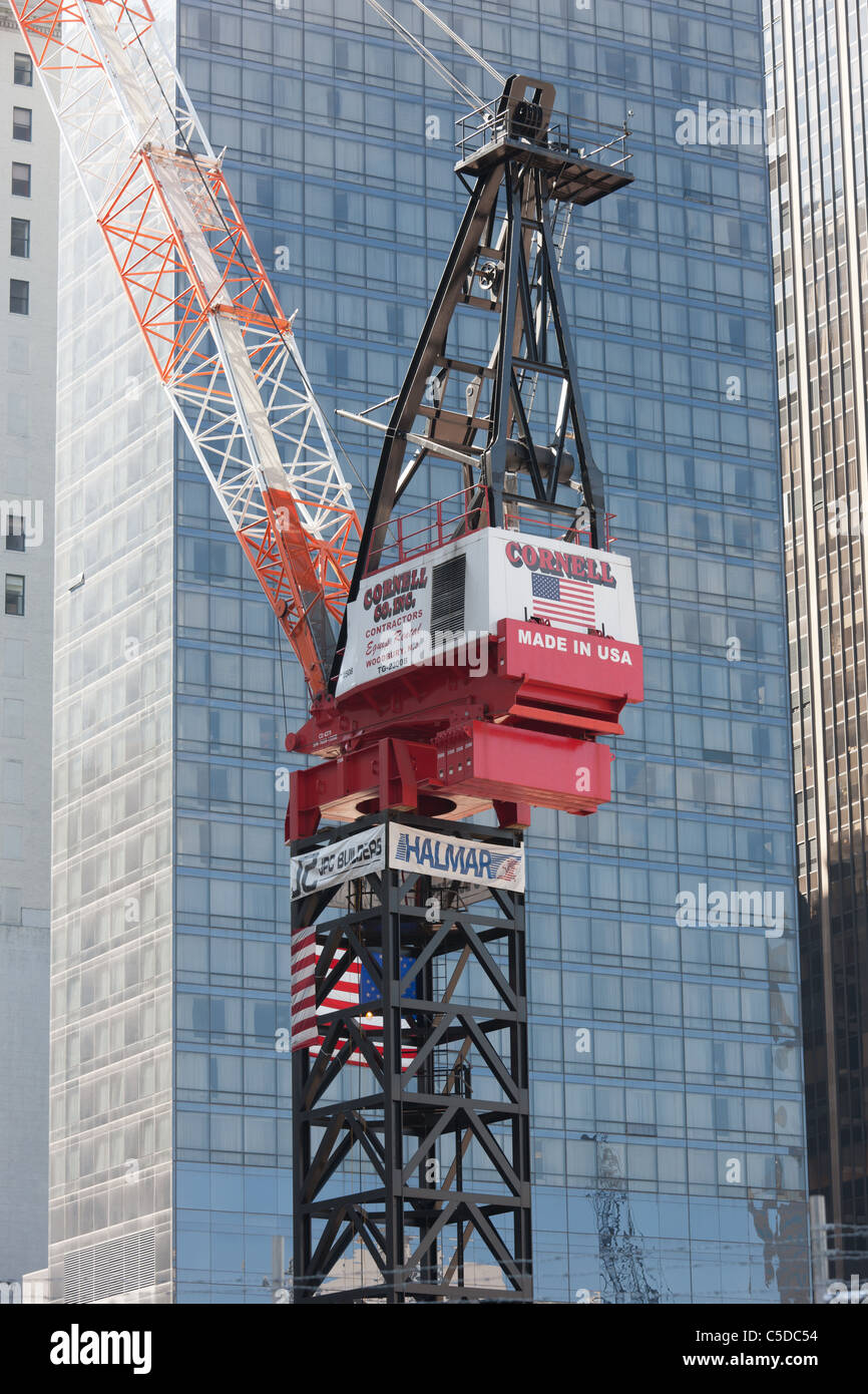 Ein Baukran auf der Baustelle World Trade Center in New York City. Stockfoto