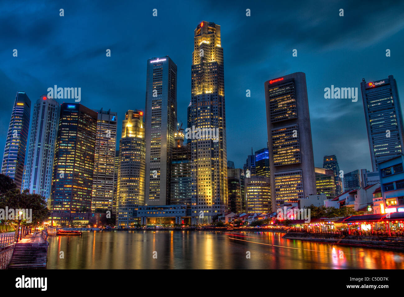 Singapur CBD und Boat Quay Stockfoto