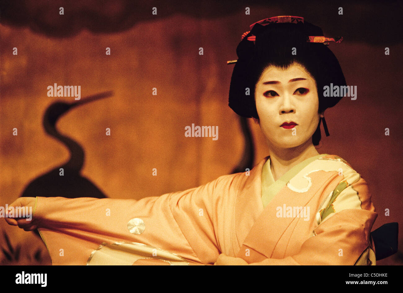 Geisha Durchführung traditionellen Tanz in Gion Corner in Kyoto Stockfoto