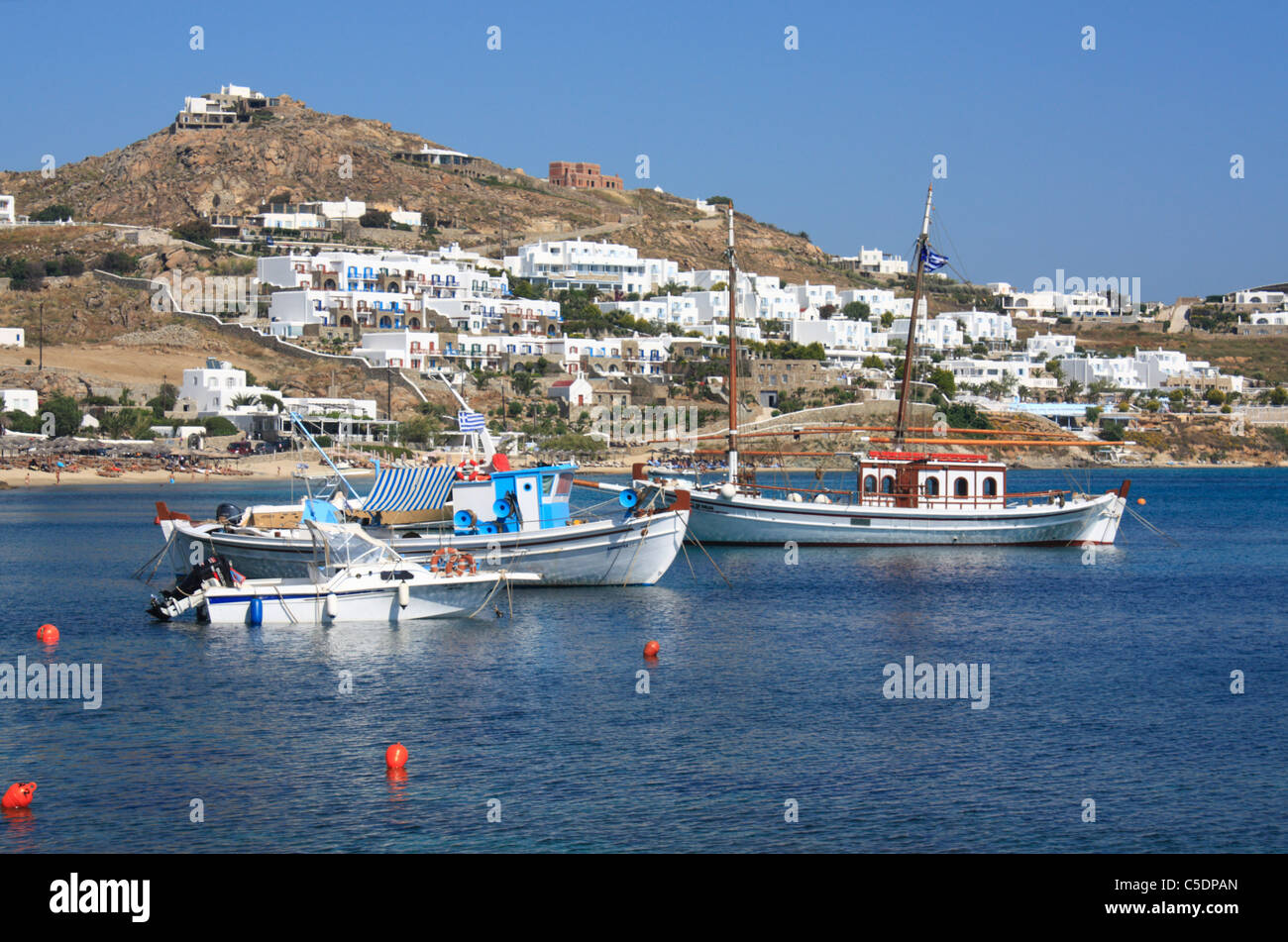 Ornos Bay griechischen Insel Mykonos Cyclades Griechenland EU Europäische Union Europa Stockfoto