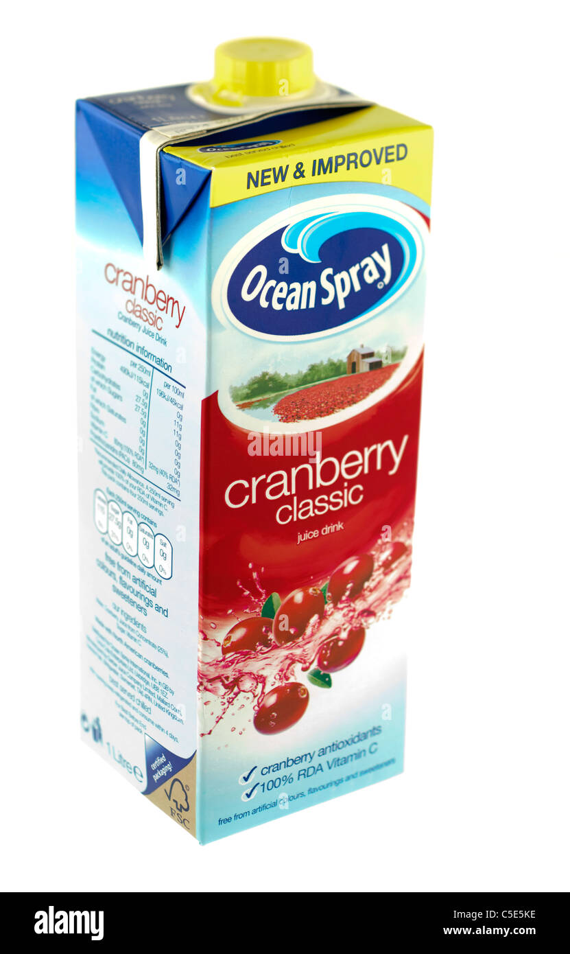 Ein Liter Karton von Ocean Spray Cranberry classic Saft trinken. Stockfoto