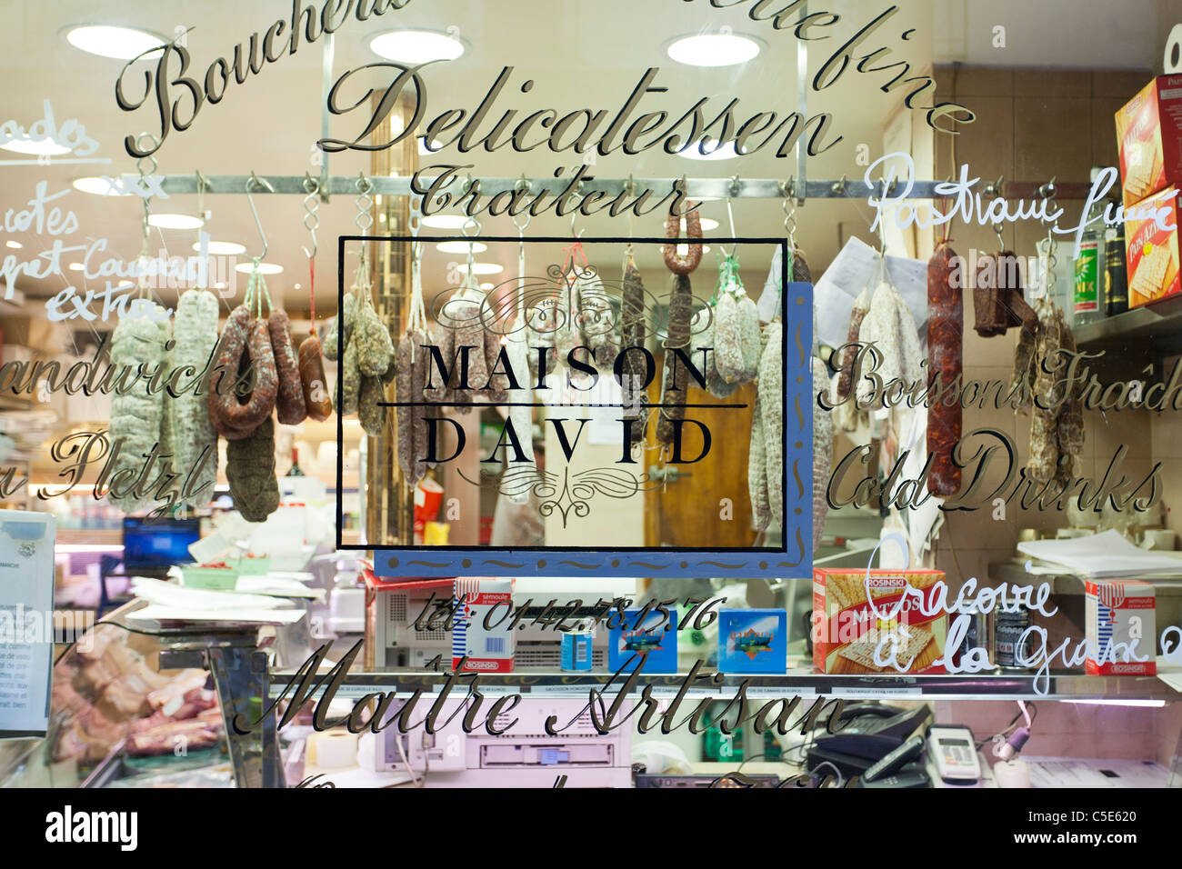 Altmodische Feinkost Fenster in Paris, Frankreich Stockfoto