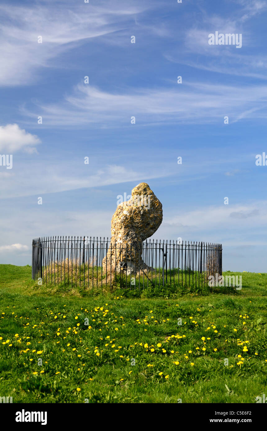 Der King-Stein oder des Königs Stein, ein Megalith-Monument (1800-1500BC) & Bronze Alter Friedhof Marker, Rollright Stones, England Stockfoto