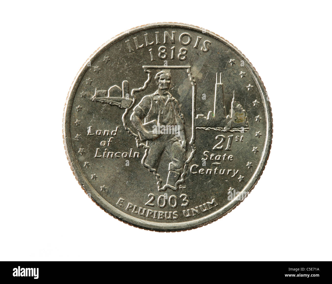 Illinois state Quarter-Münze isoliert auf weißem Hintergrund Stockfoto