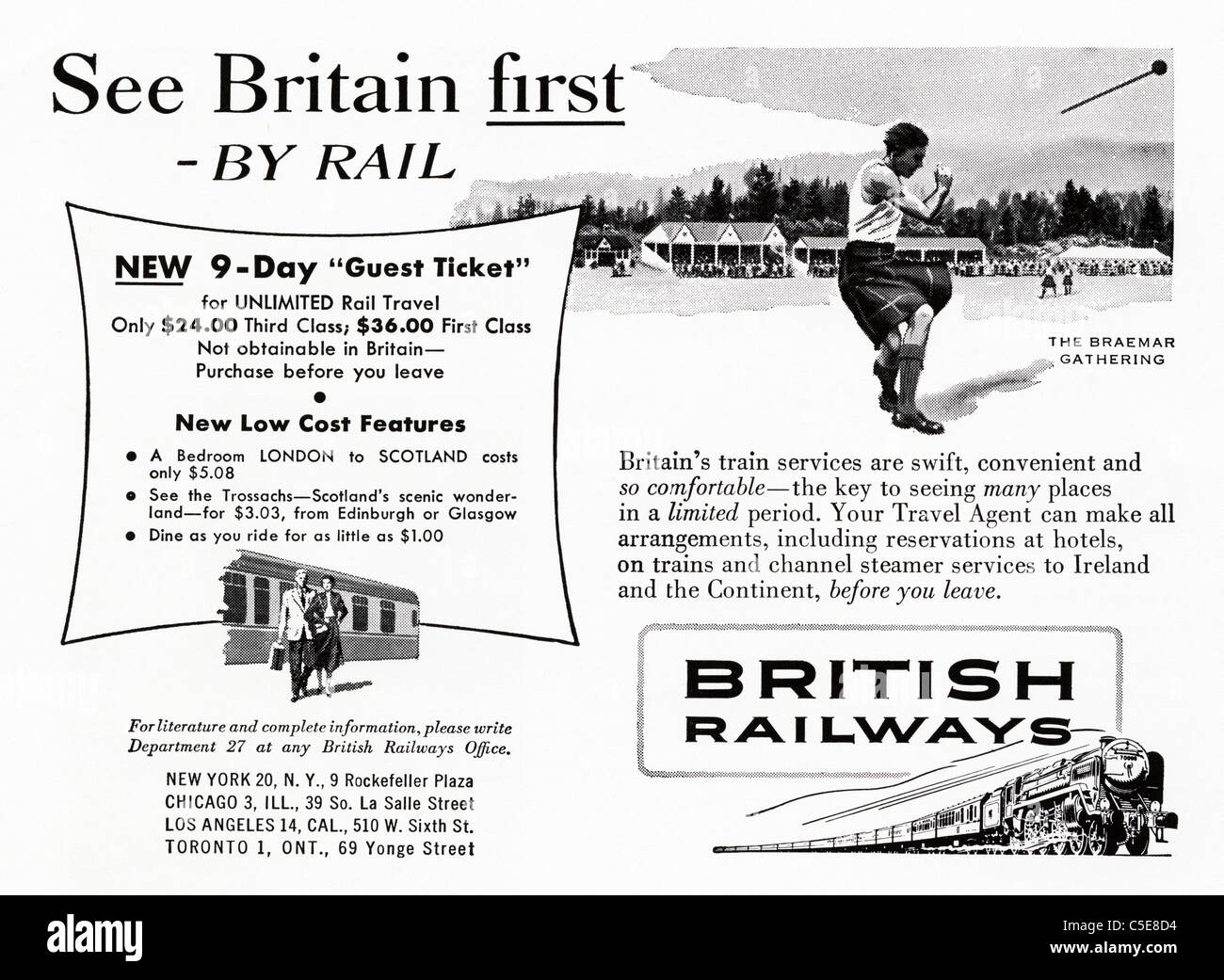 Original 1950er Jahre Anzeige in amerikanischen Zeitschriftenwerbung BRITISH RAILWAYS Stockfoto