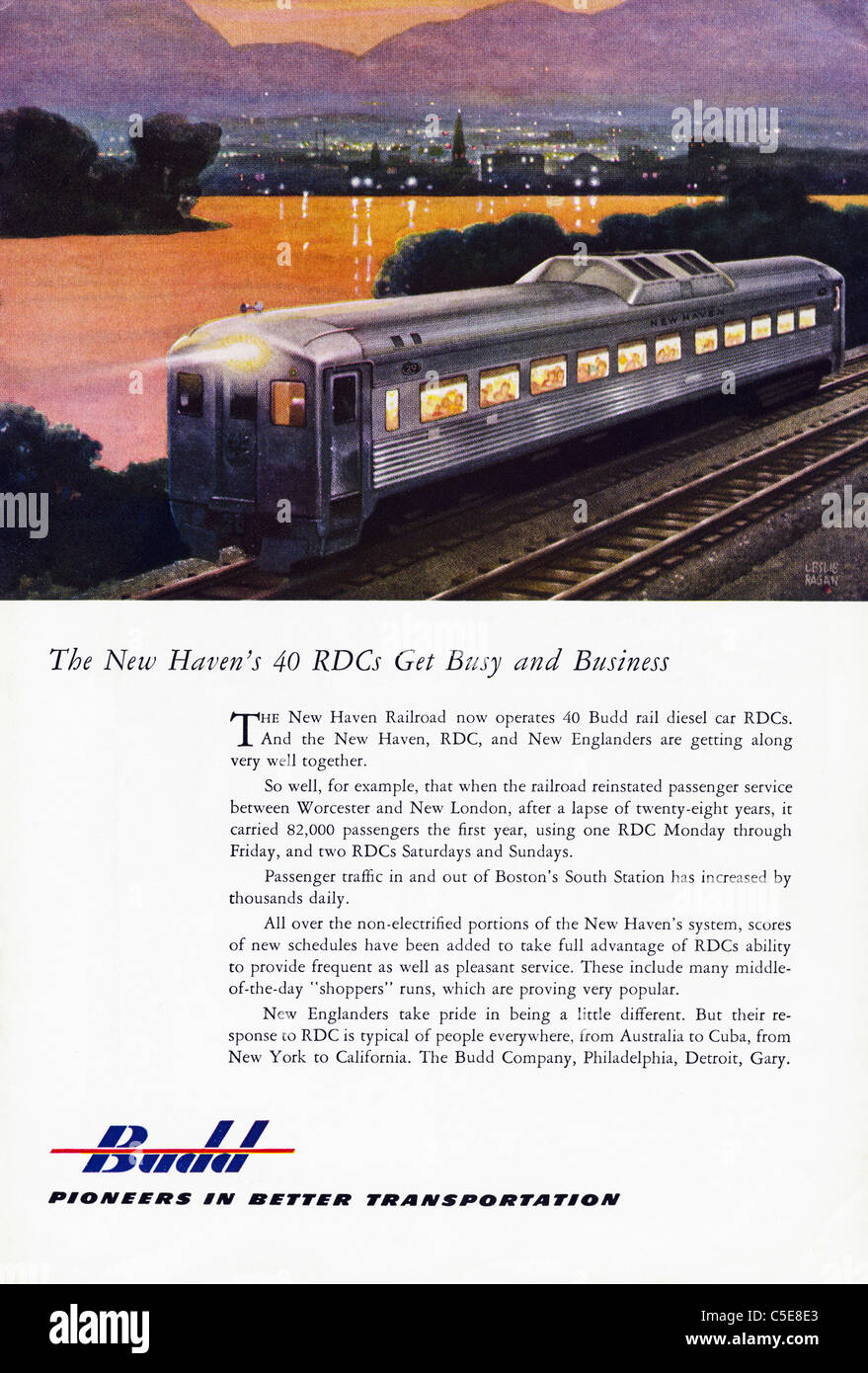 Original 1950er Jahre Anzeige im amerikanischen Magazin Werbung BUDD Schienenverkehr Stockfoto