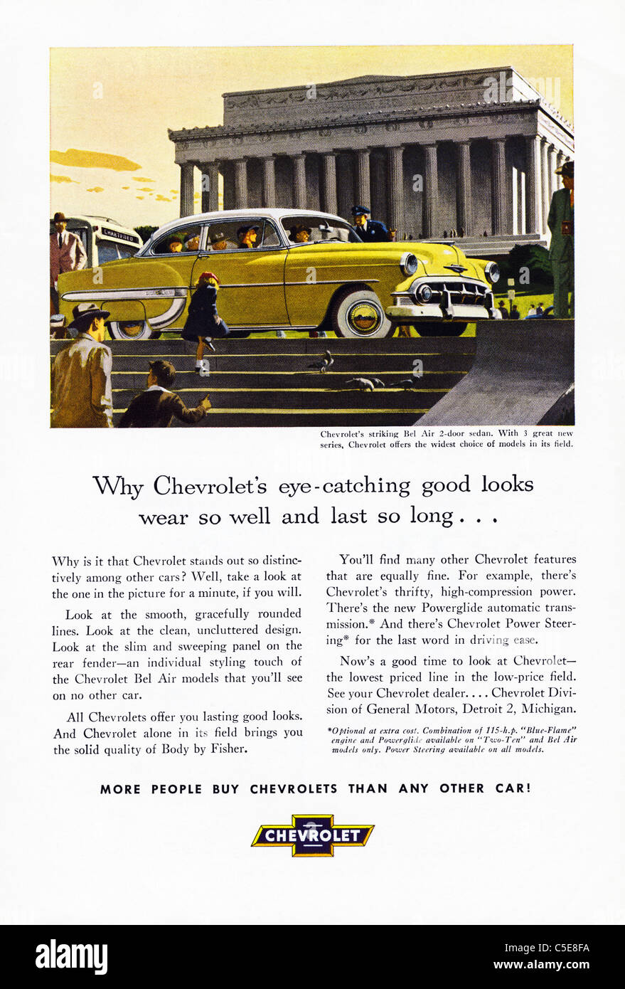 Original 1950er Jahre Anzeige im amerikanischen Magazin Werbung CHEVROLET Autos Stockfoto