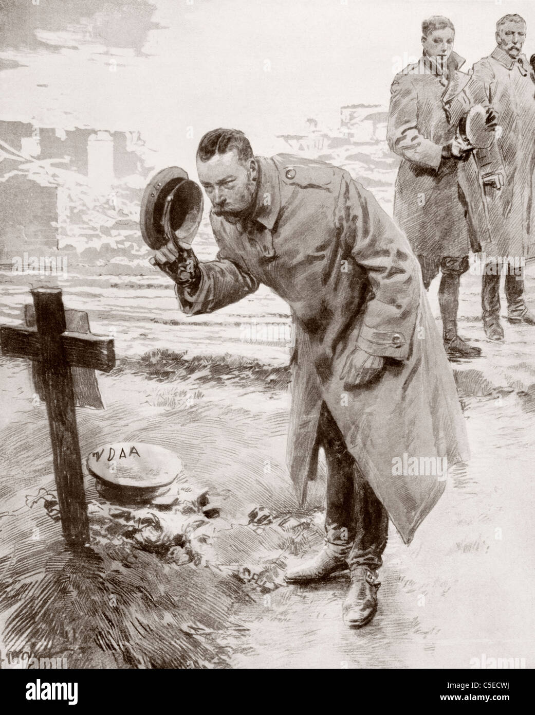 König George V von England besuchen die Gräber der britischen Soldaten getötet in Frankreich im Jahr 1914. Stockfoto