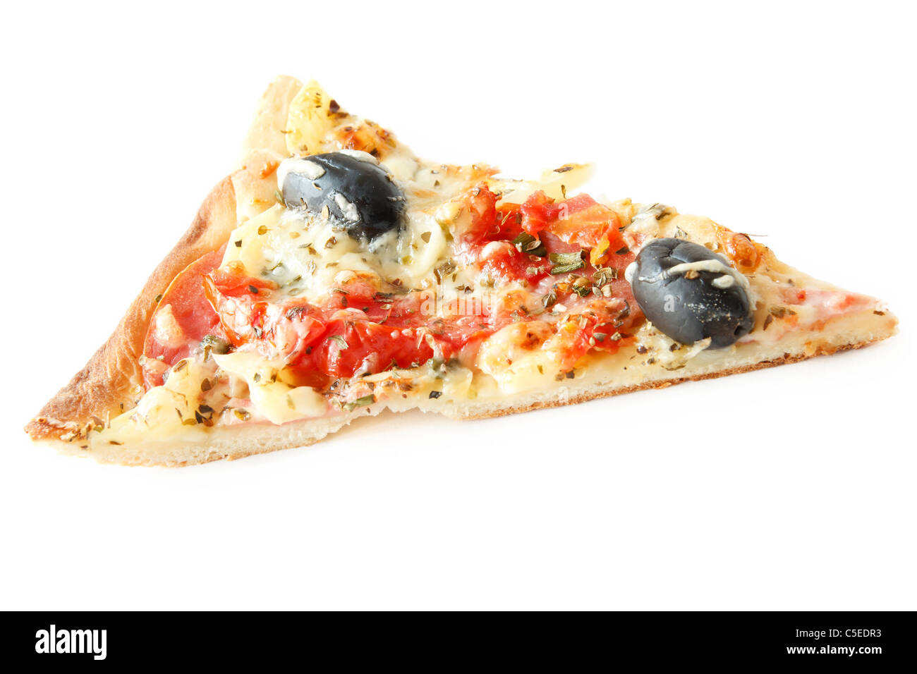 Ein Stück Pizza-Champignon und Käse auf weiß isoliert Stockfoto