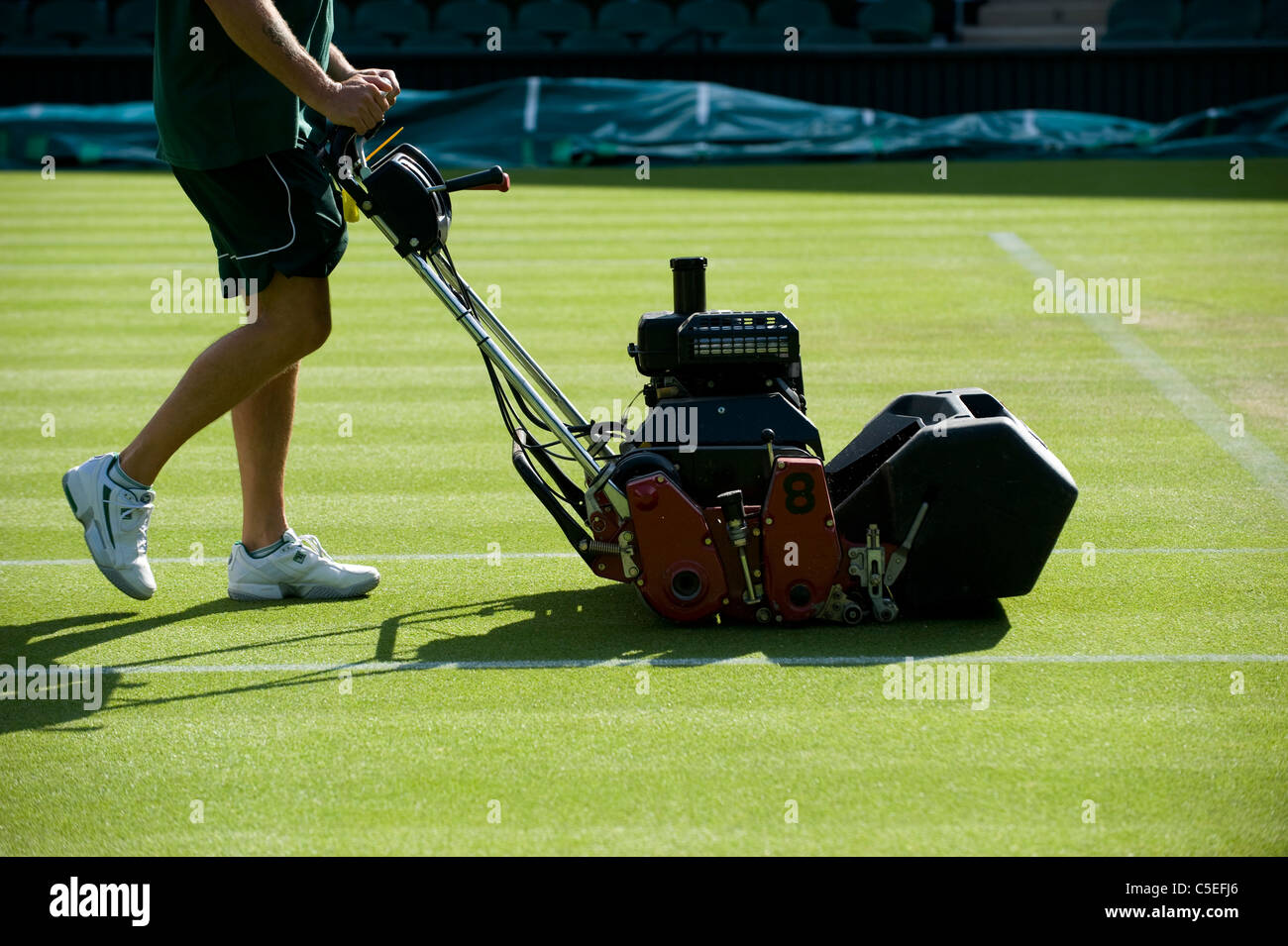 Mähen auf dem Centre Court ist während der 2011 Wimbledon Tennis Championships Stockfoto