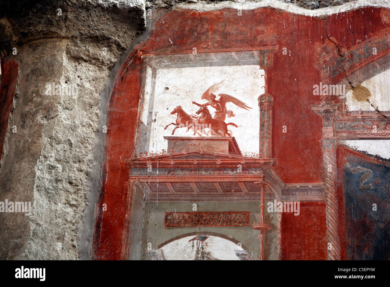 Fresko aus dem College, Darstellung des Mythos des Herkules, Herculanum (Ercolano), Kampanien, Italien Stockfoto
