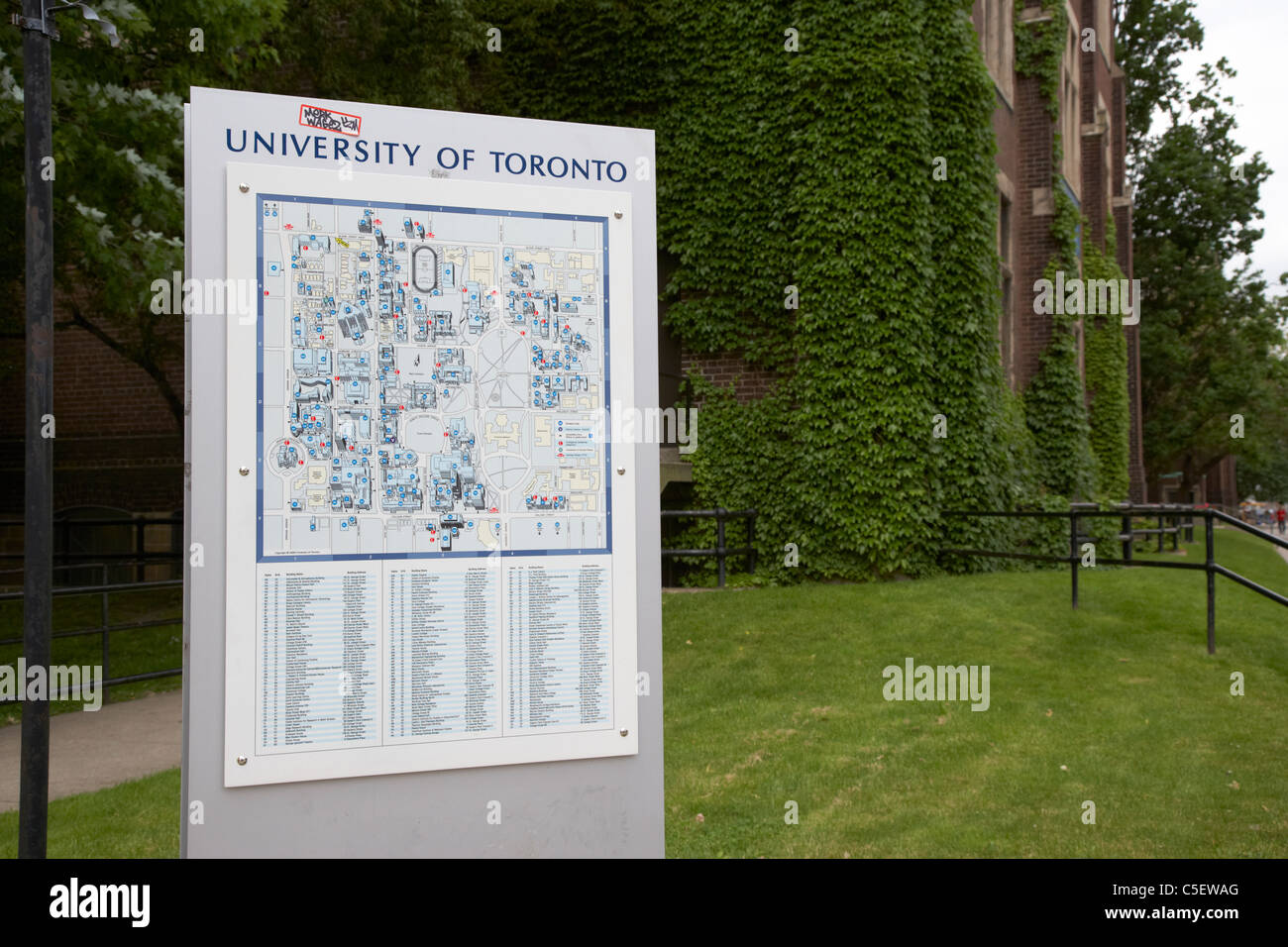 Campus der Universität von Toronto Karte Toronto Ontario Kanada Stockfoto