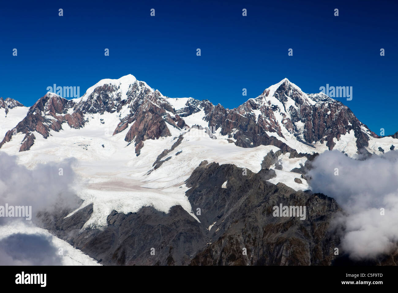 Fox Glacier, Südalpen, New Zealand, Mt. Cook und Mt. Tasman Stockfoto