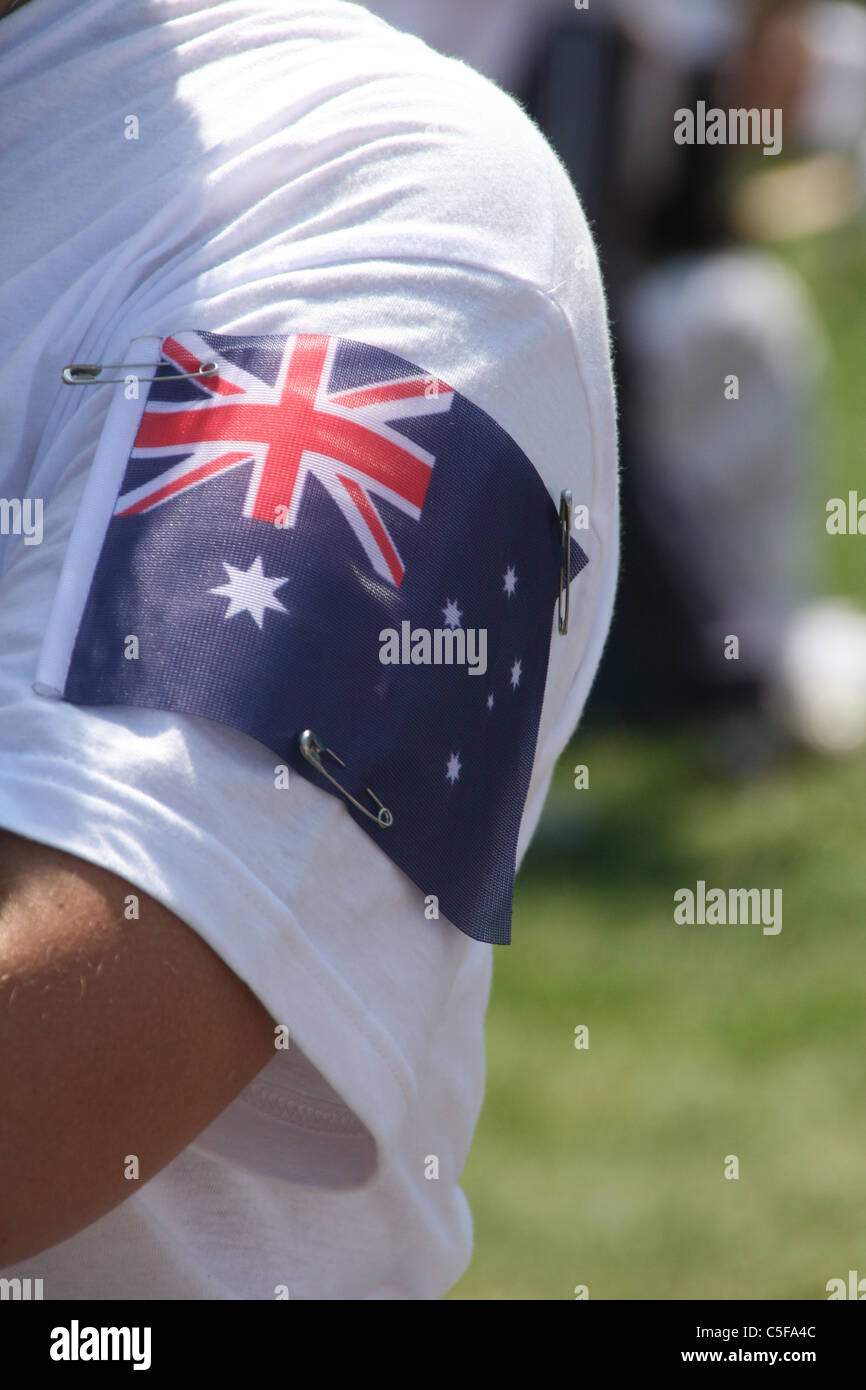 Läufer mit Australien Flagge Banner auf t Shirt Ärmel Stockfoto