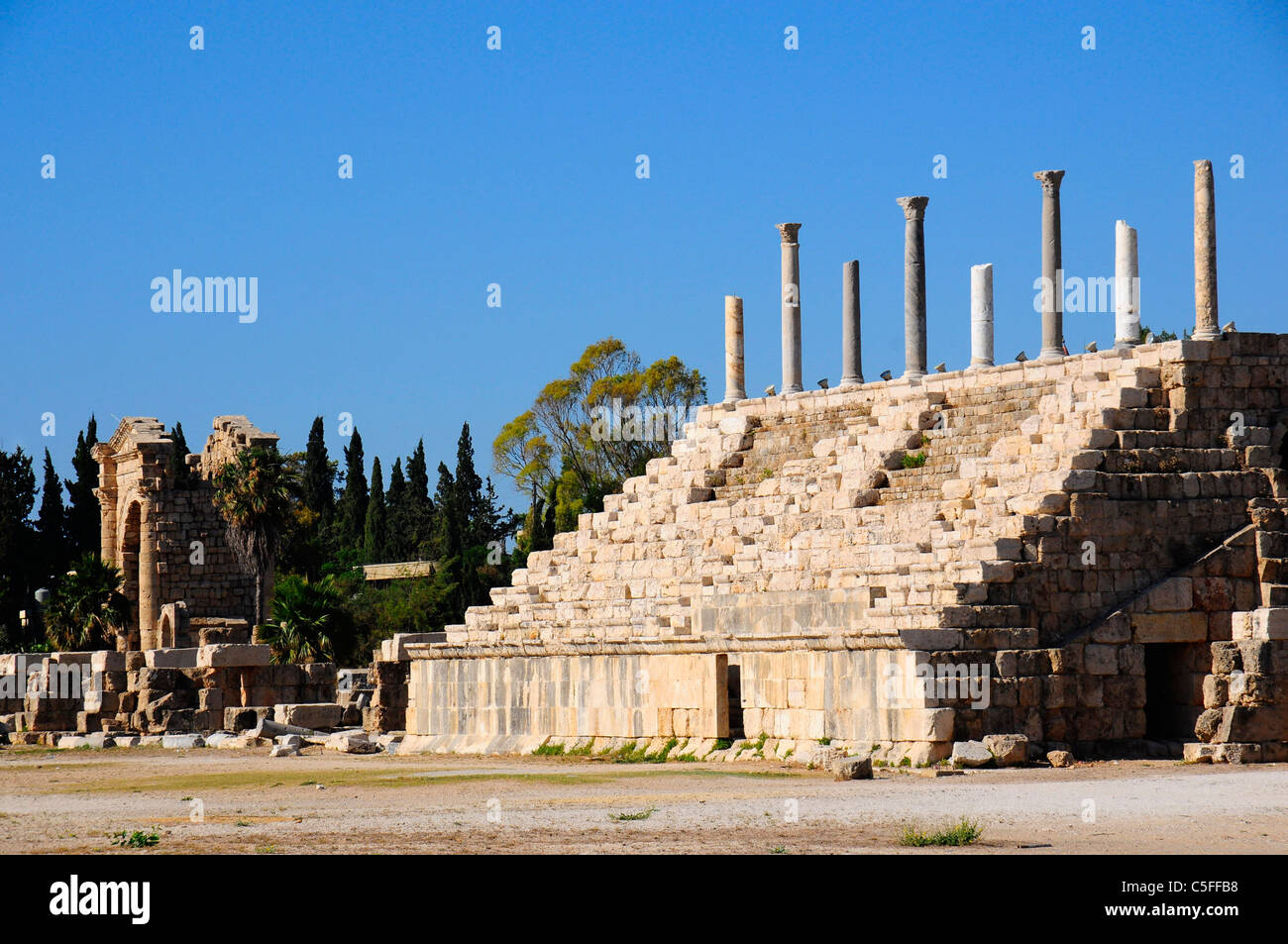 Tribüne im Hippodrom, Al Bass Website, Reifen (sauer), UNESCO-Weltkulturerbe. Libanon. Stockfoto