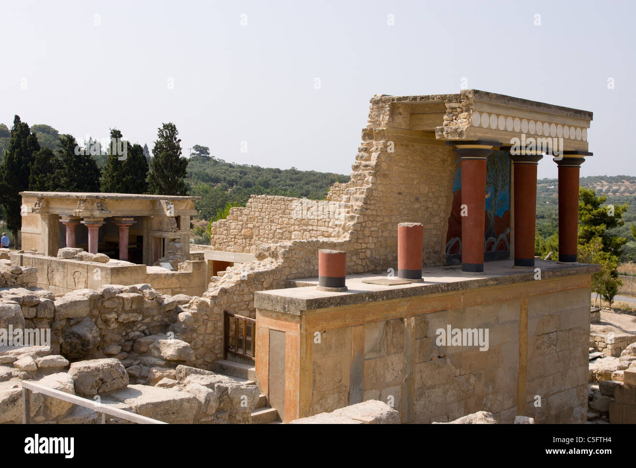 Teil des Wiederaufbaus, die Sir Arthur Evans, der Palast hat. Knossos, Kreta, Griechenland. Stockfoto