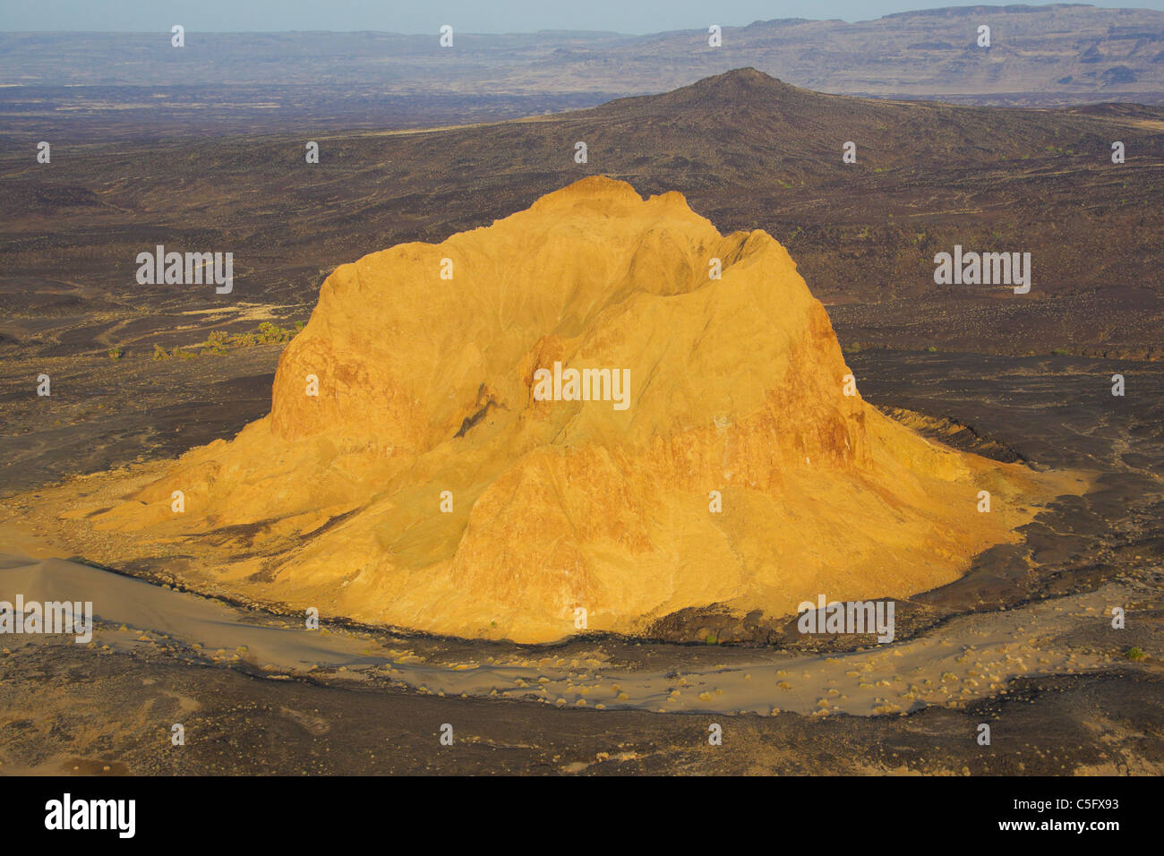 Ein bröckelnden erloschener Vulkan, bekannt als Aruba Rock Stockfoto