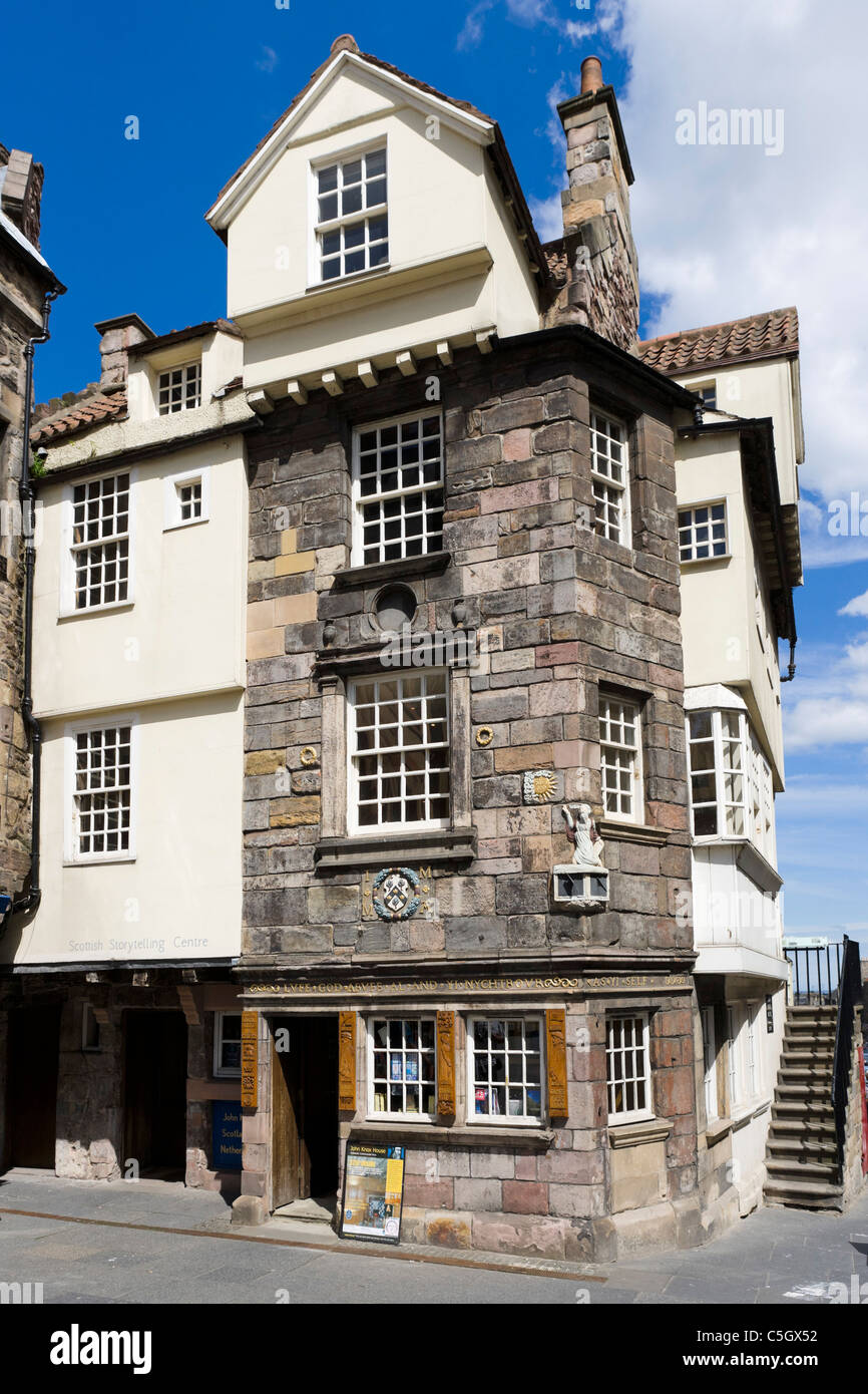 Historischen 15.Jh. "John Knox House", das Scottish Storytelling Centre, Canongate, die Royal Mile, Edinburgh, Scotland, UK Stockfoto
