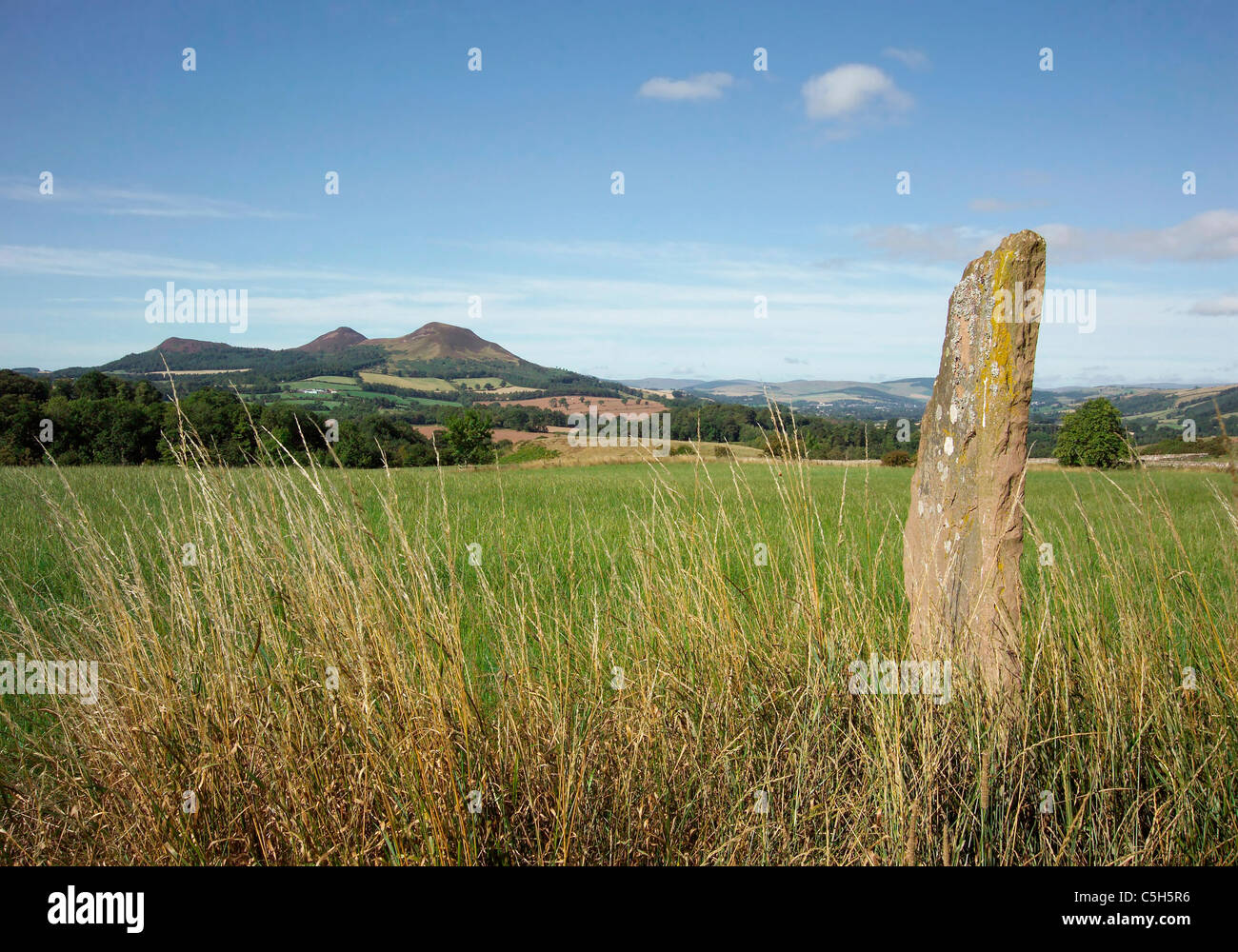 Stehenden Stein von Scotts View Scottish Borders Stockfoto
