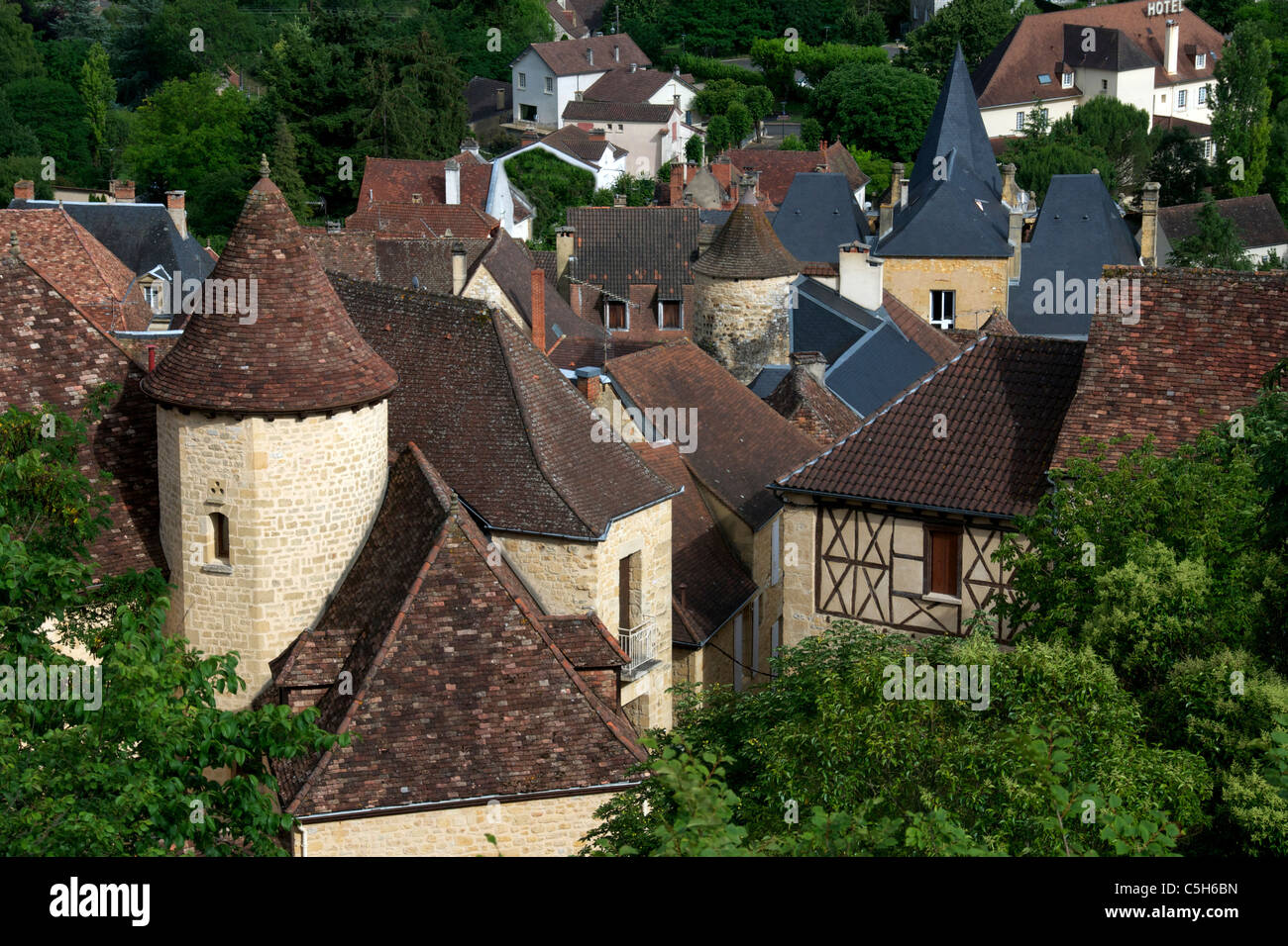 Vogelperspektive des Daches tops Gourdon Bouriane Frankreich Stockfoto