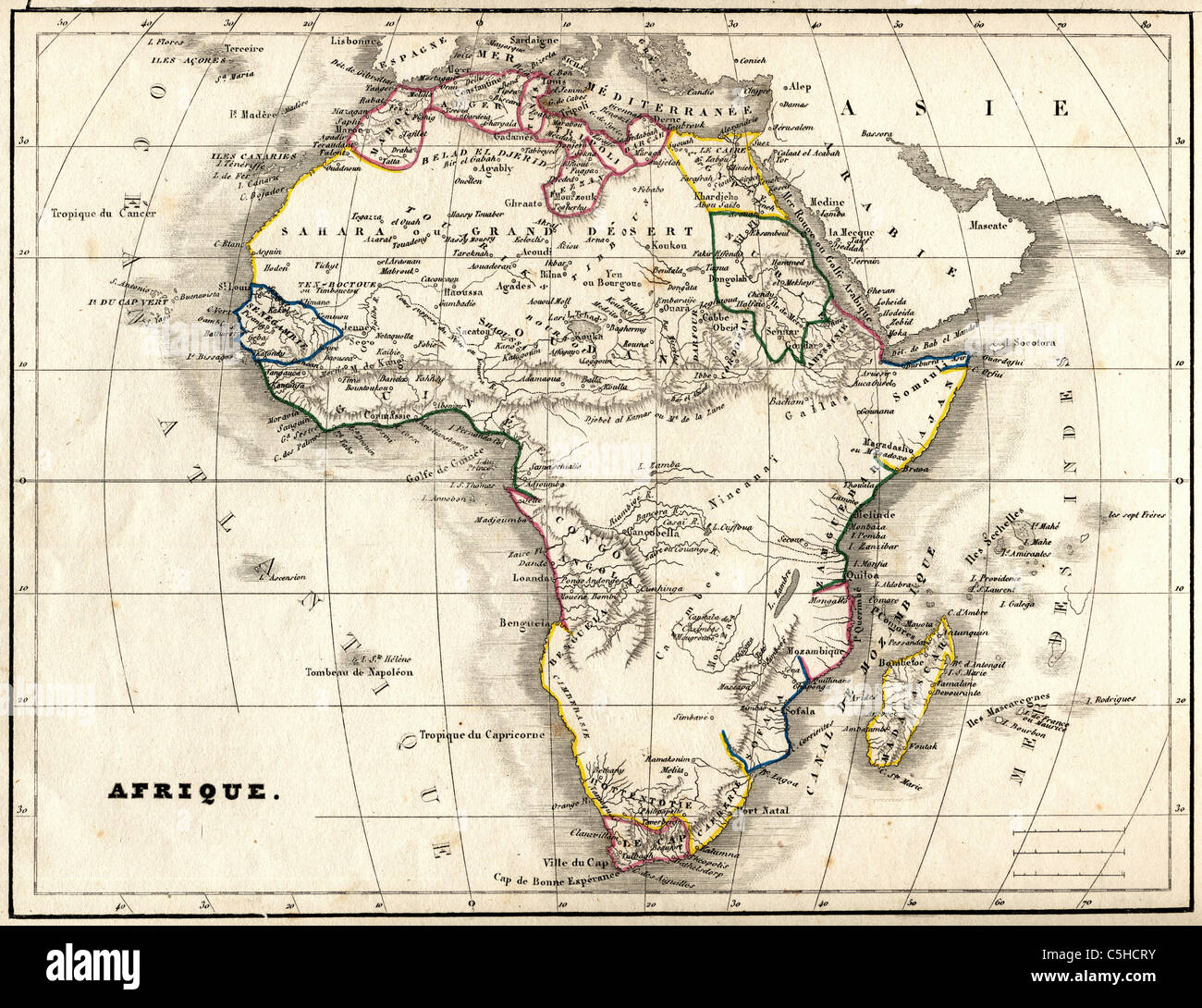 Afrique (Afrika) Antiquarian Karte von 'Atlas Universel de Geographie Ancienne und "Moderne" durch Kartograph C.V. Monin Stockfoto