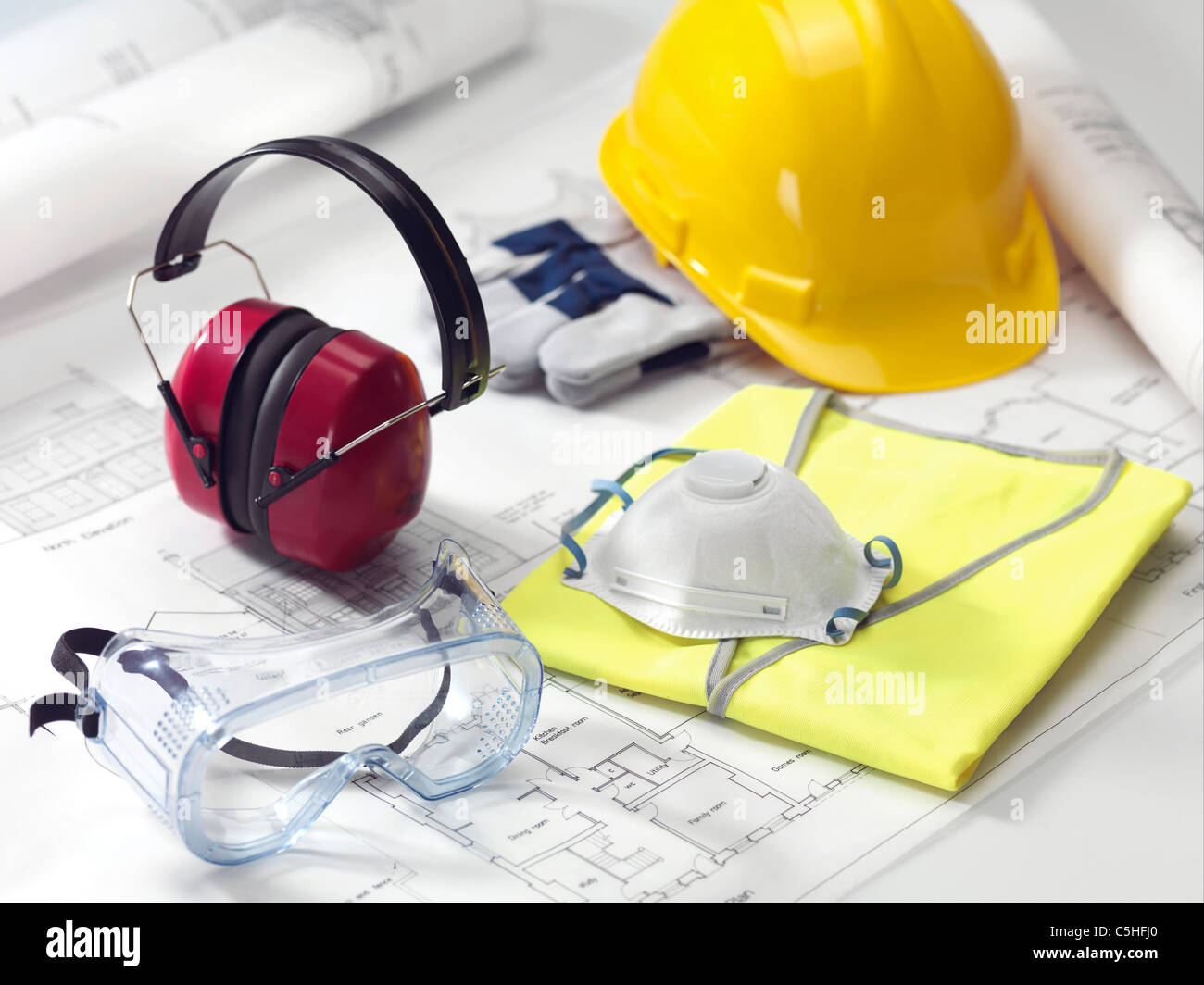 Bauarbeiter Sicherheitsausrüstung Stockfoto