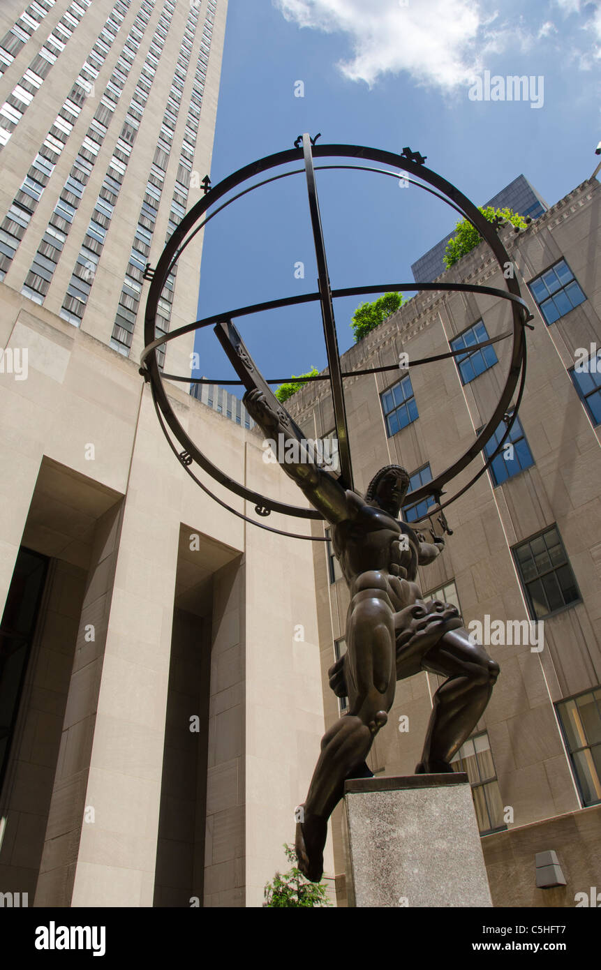 New York, New York City. Atlas-Statue. Stockfoto