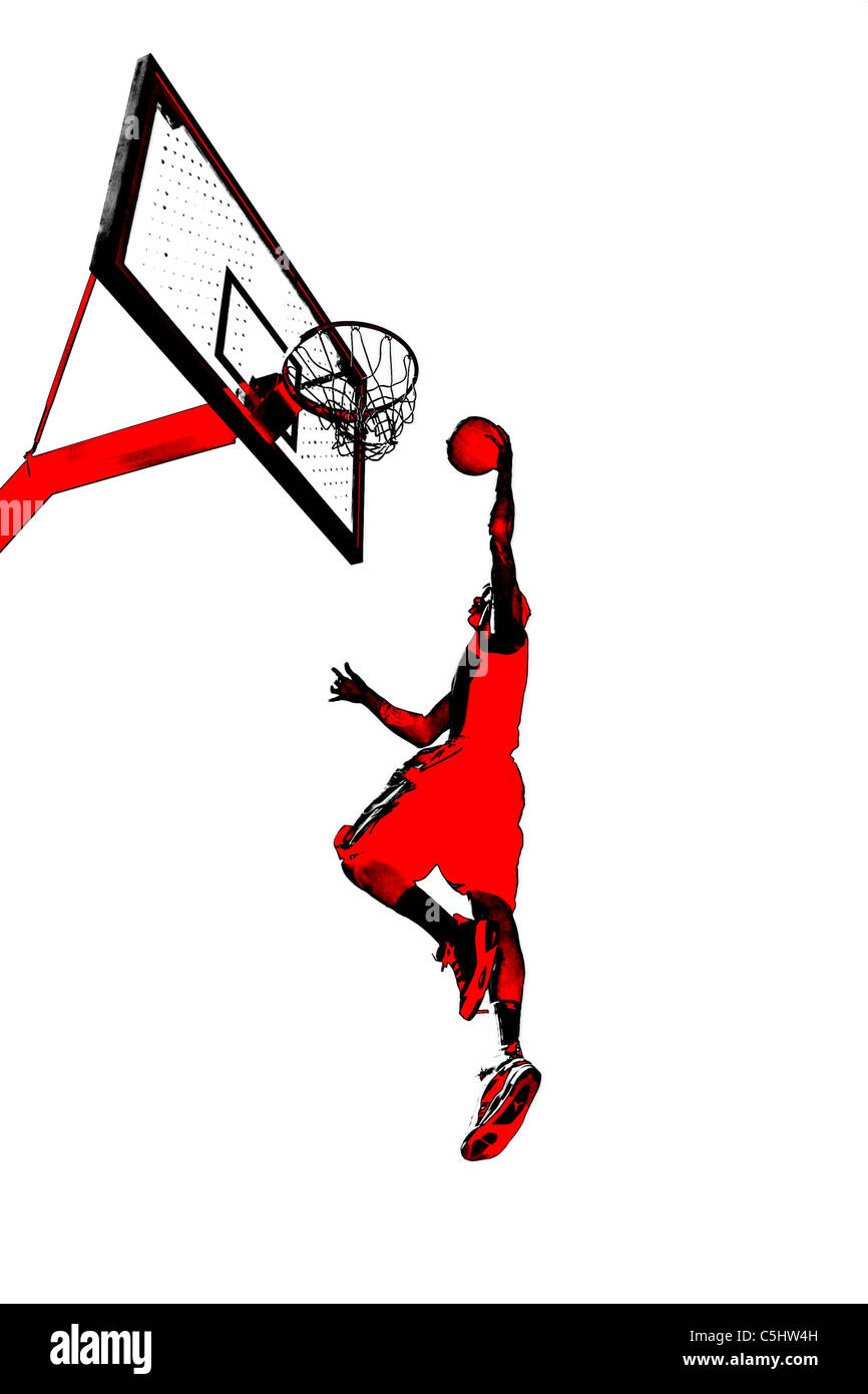 Abstrakte Darstellung eines Mann-Slam Dunks einen Basketball. Stockfoto