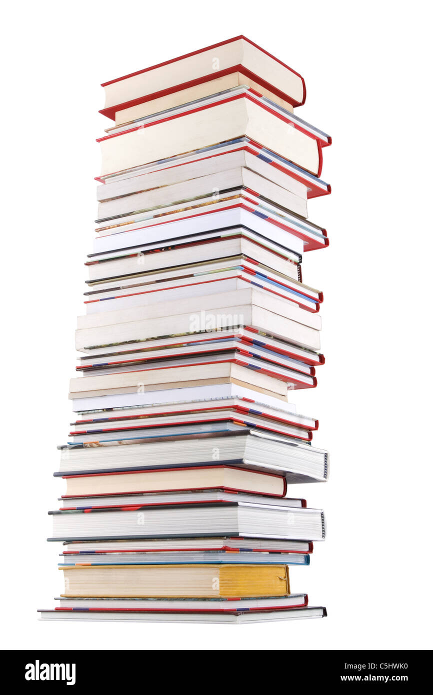 Hohen Bücher Stack isoliert auf weißem Hintergrund, Weisheit und Erkenntnis-Konzept Stockfoto