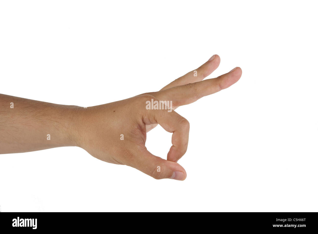 Hand "OK" Zeichen isoliert auf weißem Hintergrund Stockfoto