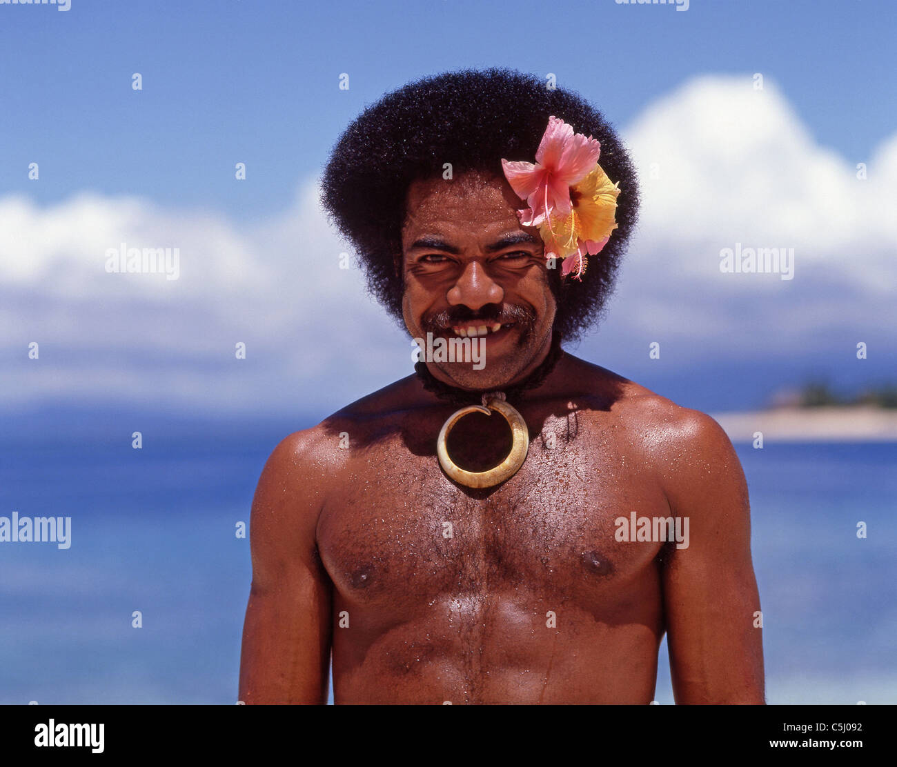 Am Strand, Beachcomber Island Resort, Mamanuca Inseln, Viti Levu, Fidschi Republik Fidschi männlich Stockfoto