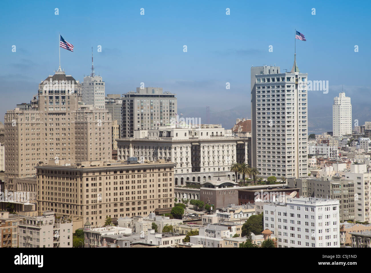 Blick auf die Stadt von San Francisco, Kalifornien Blick nach Westen vom Finanzviertel entfernt. Stockfoto