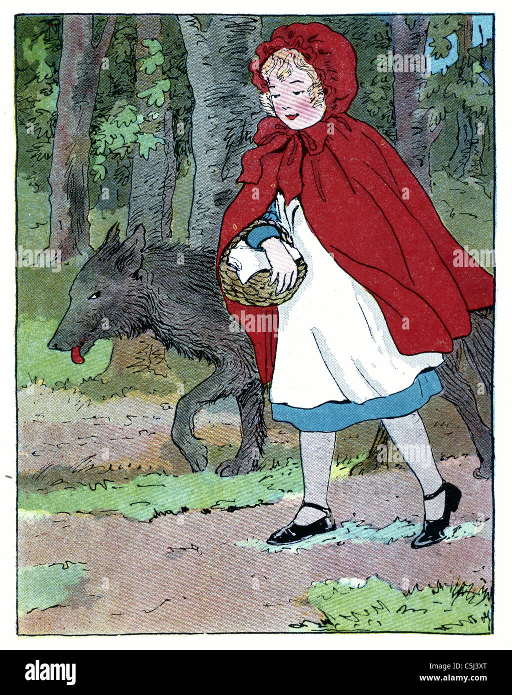 Little Red Riding Hood antiquarische Buchillustration Stockfoto