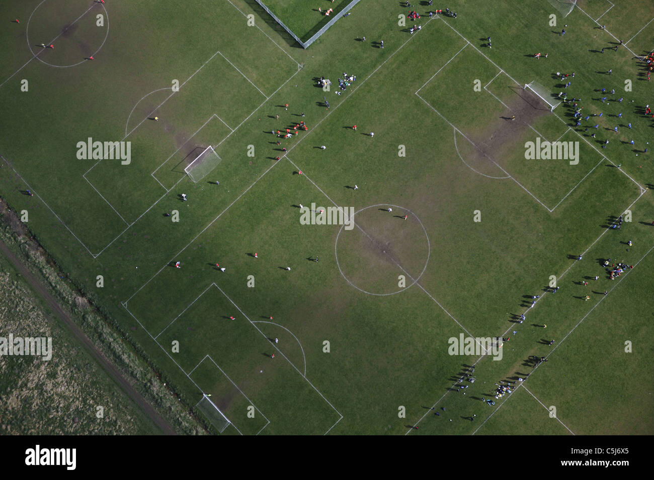 Luftaufnahme von Fußballfeldern Stockfoto