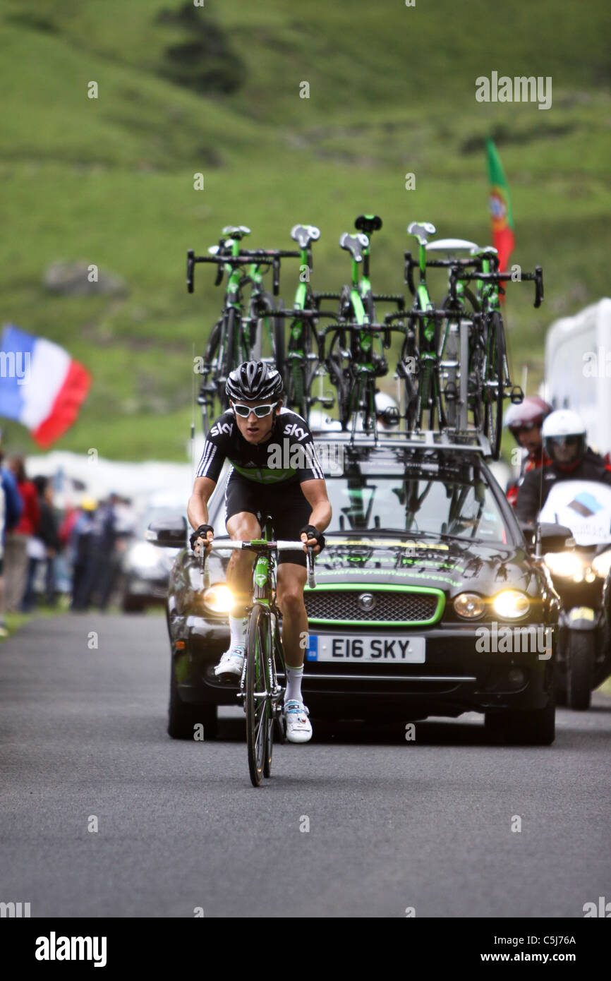 Geraint Thomas von SKY Pro Cycling auf dem Hourquette d'Ancizan, 12. Etappe - Tour de France 2011 Stockfoto