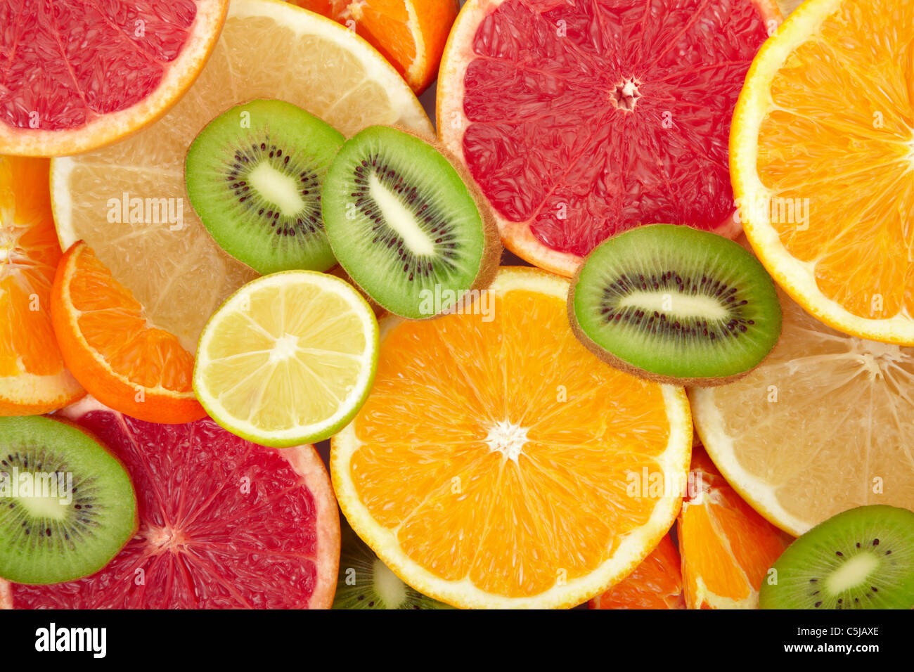 Zitrus Früchte und Kiwi-Hintergrund Stockfoto