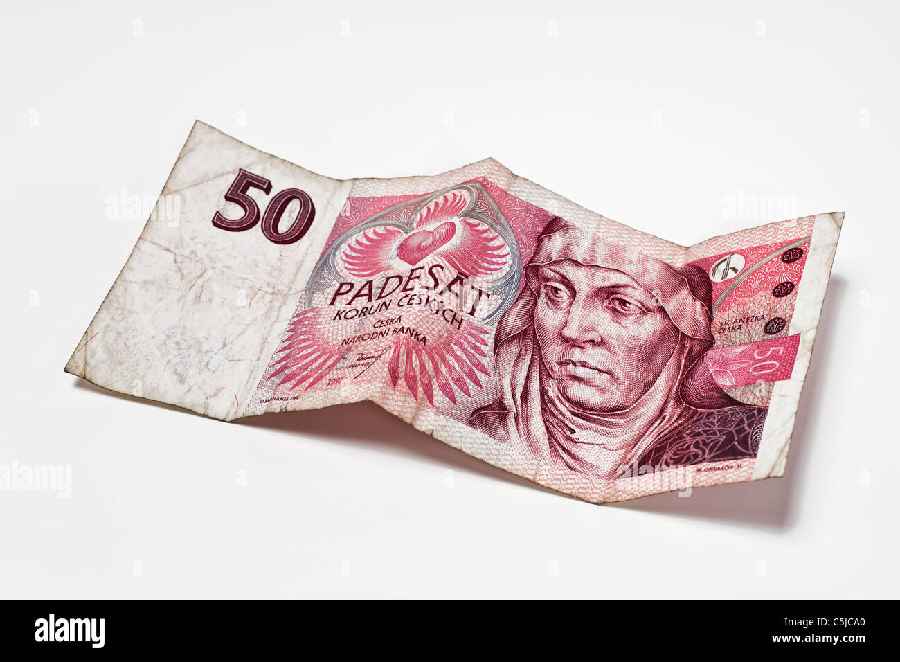 Detailansicht Einer Tschechischen 50 Kronen Banknote | Detail-Foto einer tschechischen 50 Kronen Banknote Stockfoto