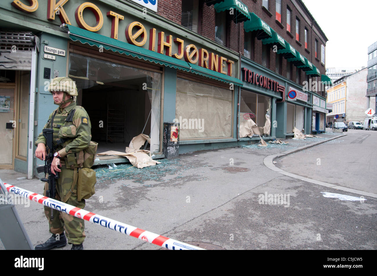 Oslo, am Morgen nach dem Terroranschlag am 22.07.2011. Stockfoto