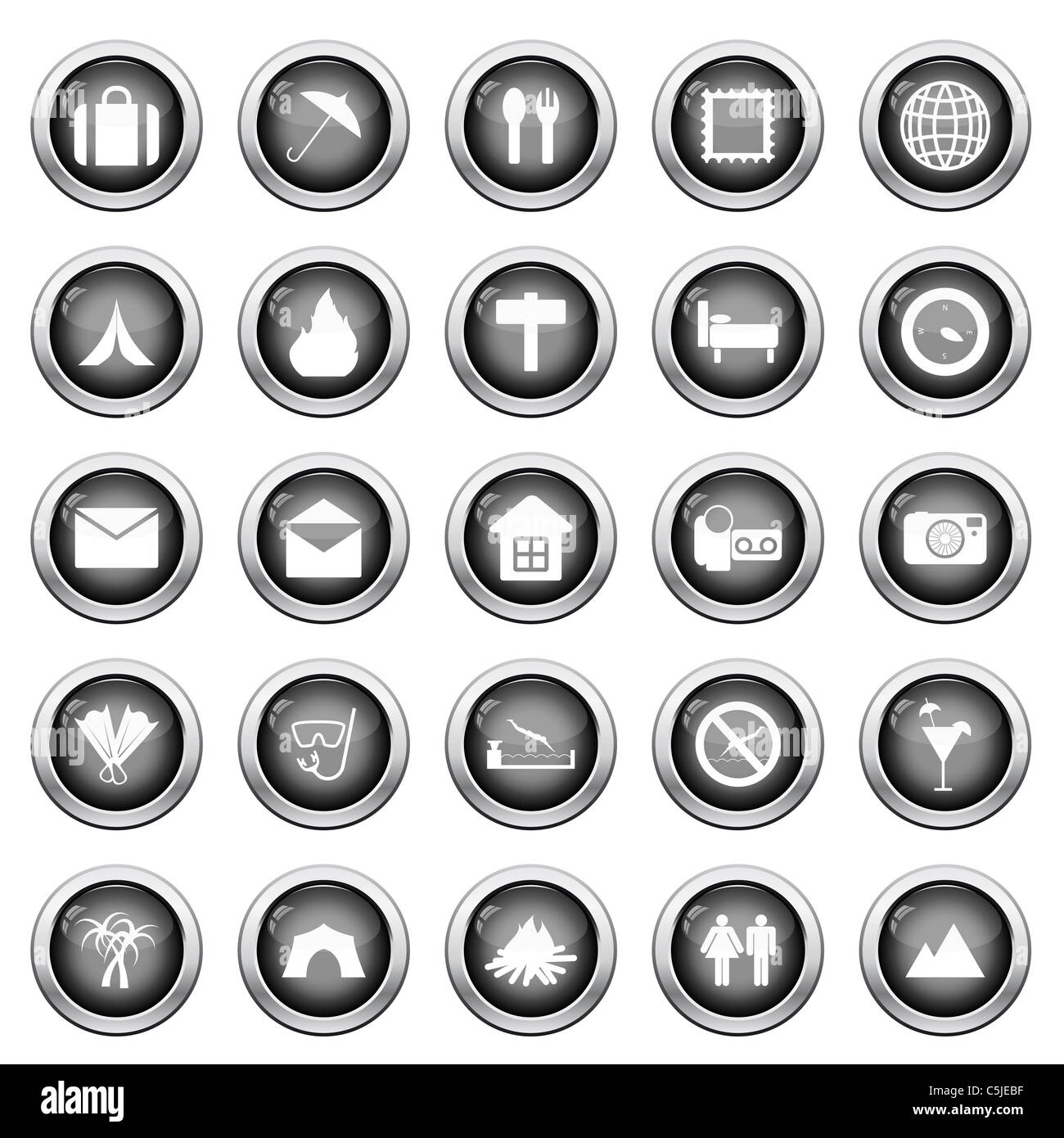 Reise-Set von verschiedenen Vektor-Web-icons Stockfoto