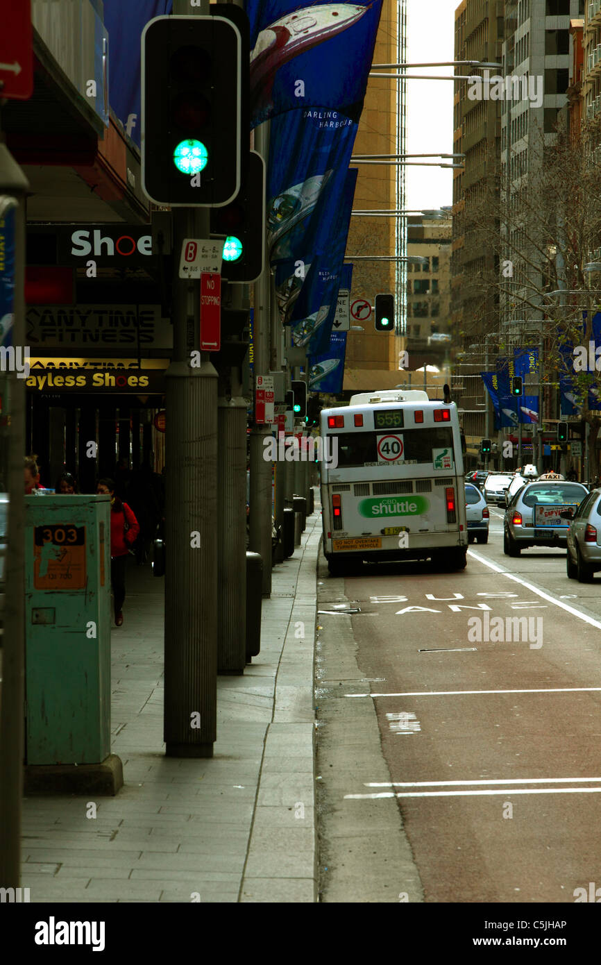Busspur in Sydney CBD Central Business District-Sydney-Australien Stockfoto