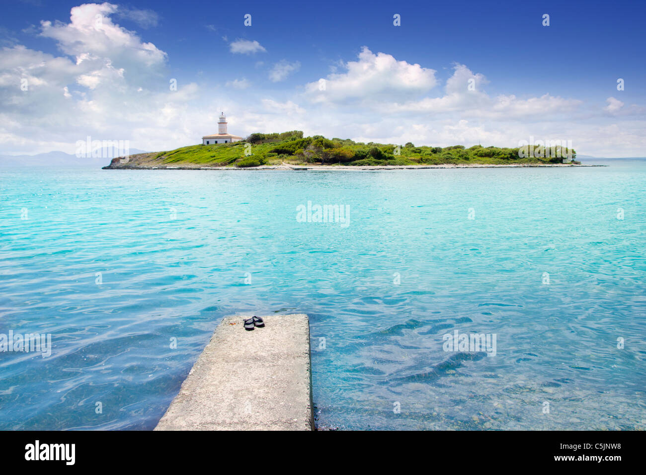 Alcanada Alcudia Mallorca Aucanada Insel und Leuchtturm-Balearen-Spanien Stockfoto