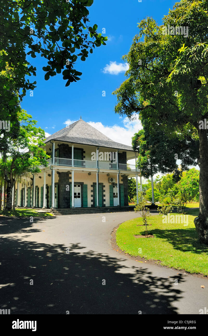 Chateau de Mon Plaisir in Sir Seewoosagur Ramgoolam Botanic Garden Pamplemousses, Mauritius. Stockfoto