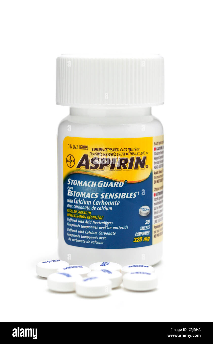 Aspirin-Flasche, Acetylsalicylsäure-Tabletten, Stockfoto